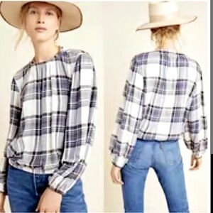 ANTHROPOLOGIE CLOTH & STONE Women’s plaid banded long sleeve top XL